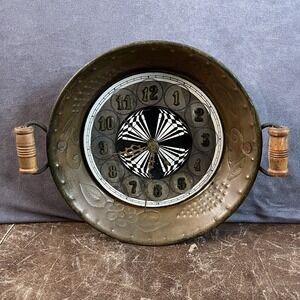 Unbranded Vintage Brass Bowl Wall Clock Unisex OS Bronze Hand Hammered Floral